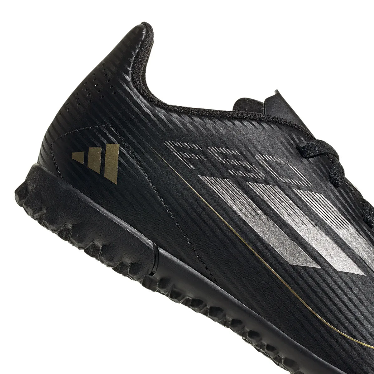 adidas F50 Club Turf Football Boots - Youth - Black/Iron Metallic/Gold