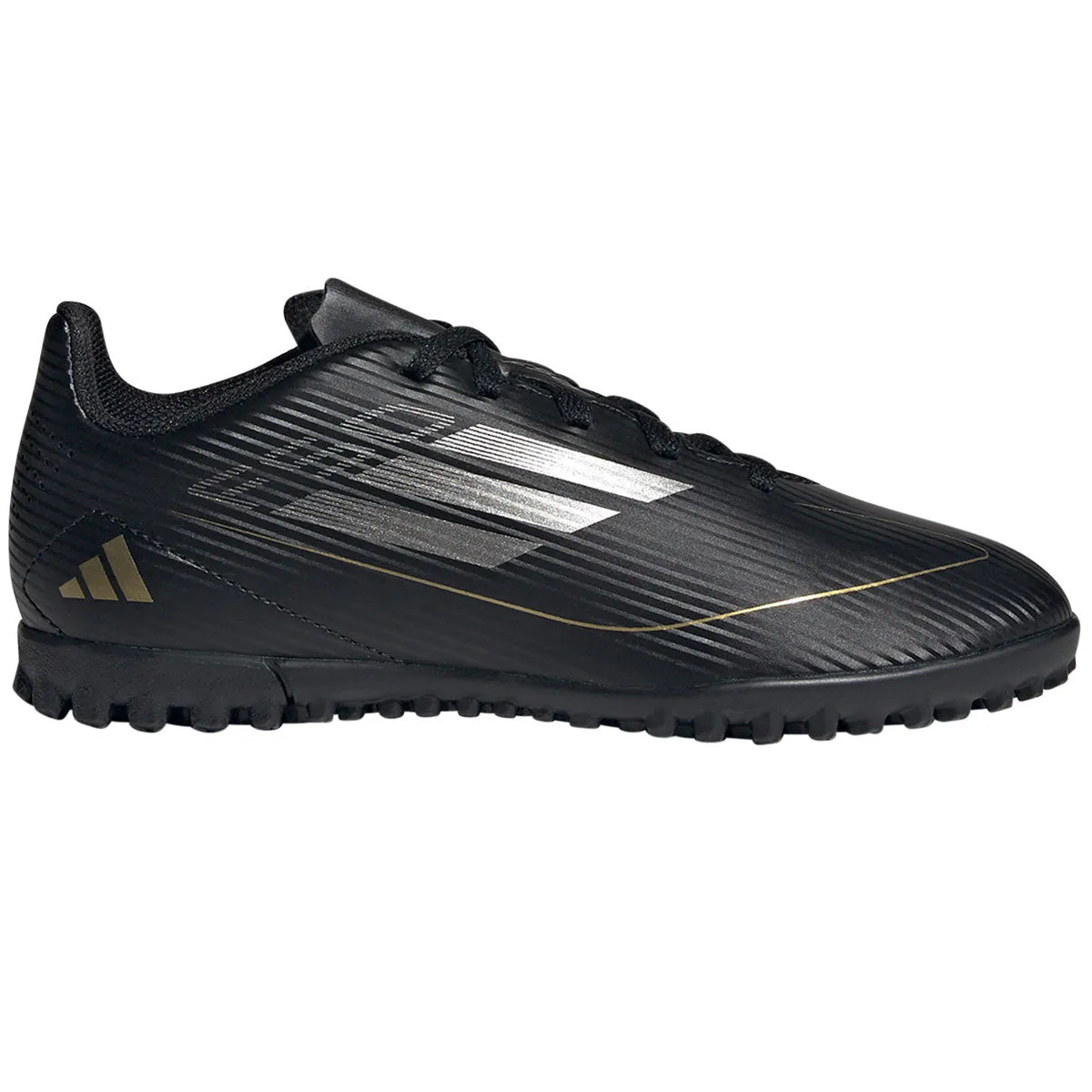 adidas F50 Club Turf Football Boots - Youth - Black/Iron Metallic/Gold