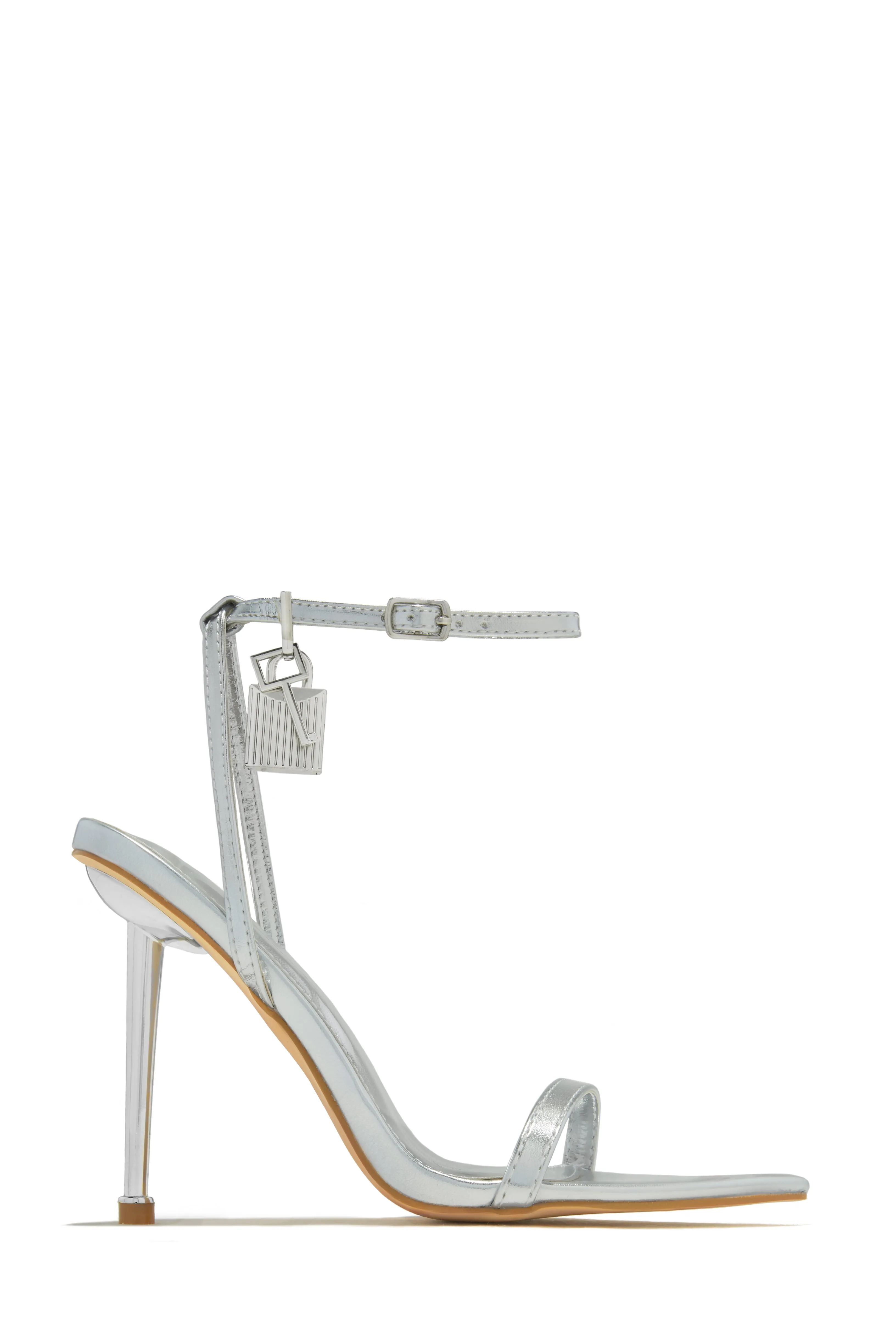 Bella Lock & Key High Heels - Silver