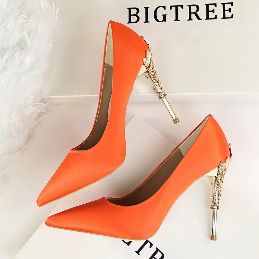 Bright Silk Stiletto Heel Pointed Toe High Heels Party Wedding Shoes