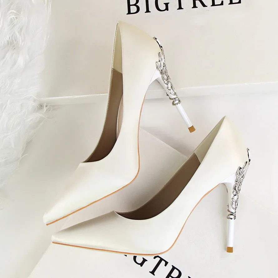 Bright Silk Stiletto Heel Pointed Toe High Heels Party Wedding Shoes