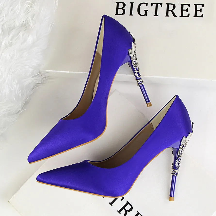 Bright Silk Stiletto Heel Pointed Toe High Heels Party Wedding Shoes