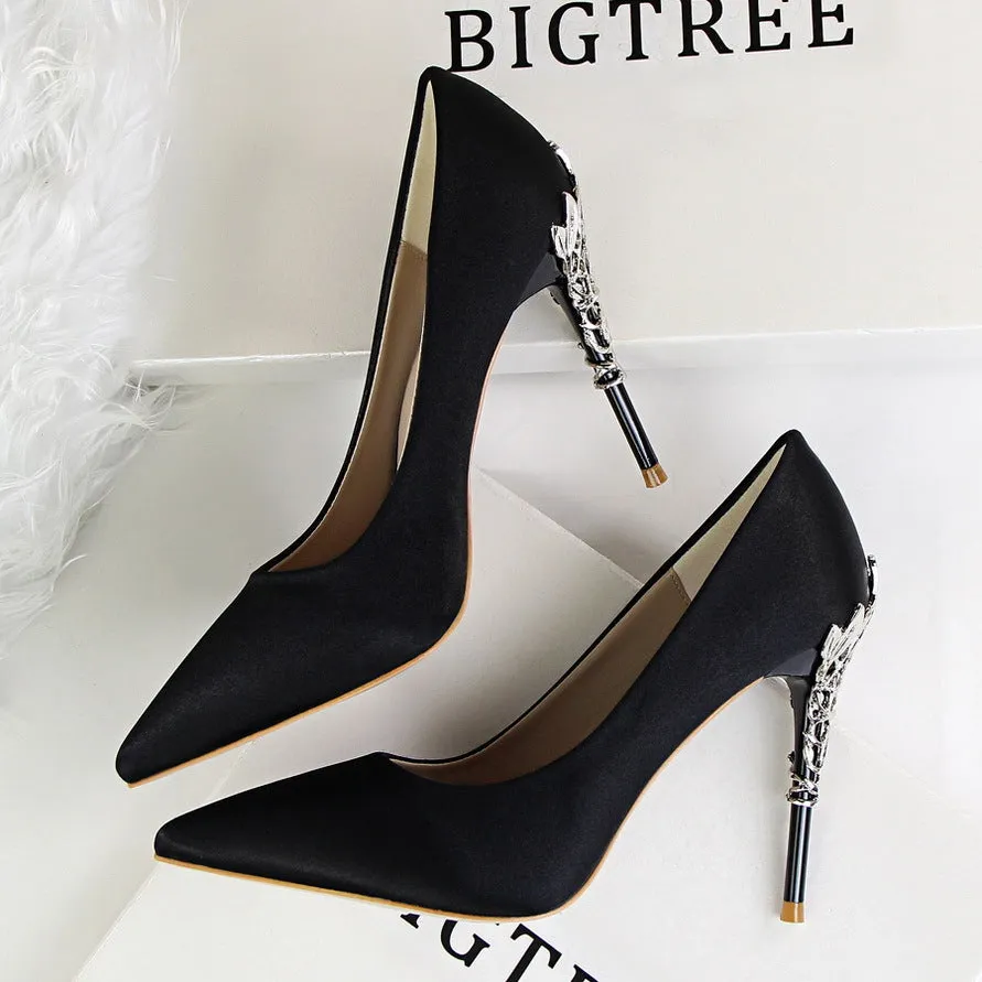 Bright Silk Stiletto Heel Pointed Toe High Heels Party Wedding Shoes