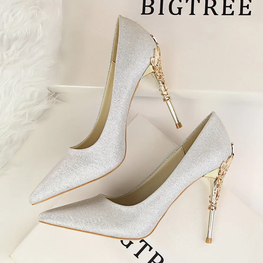 Bright Silk Stiletto Heel Pointed Toe High Heels Party Wedding Shoes