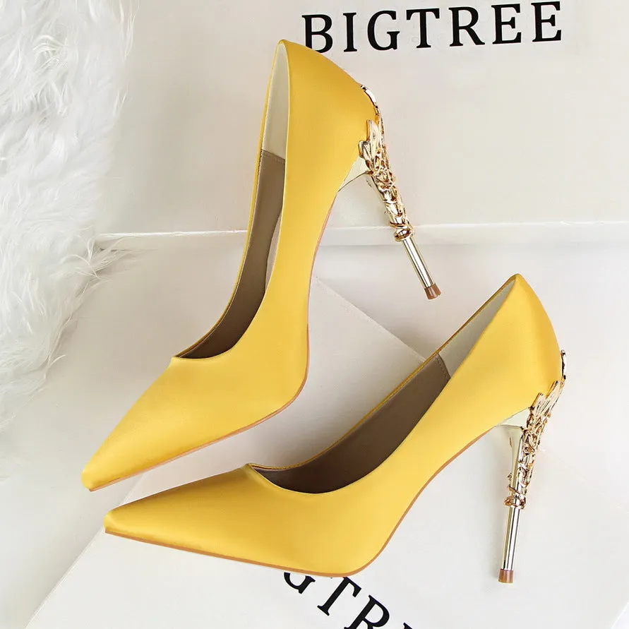 Bright Silk Stiletto Heel Pointed Toe High Heels Party Wedding Shoes