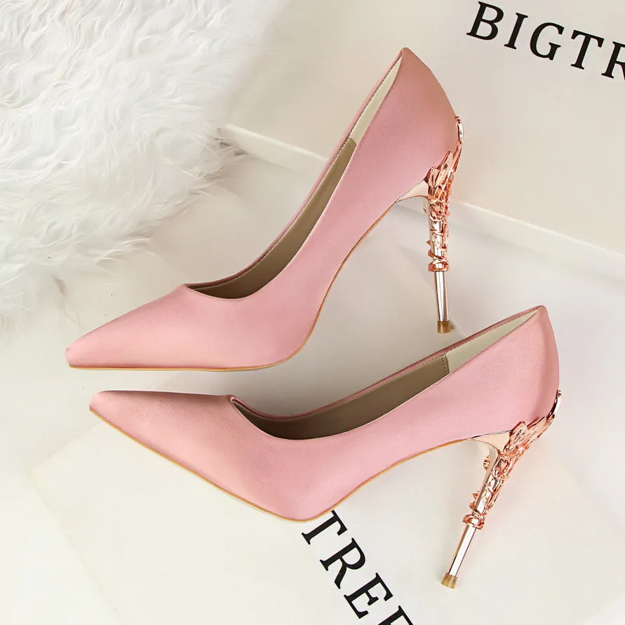 Bright Silk Stiletto Heel Pointed Toe High Heels Party Wedding Shoes