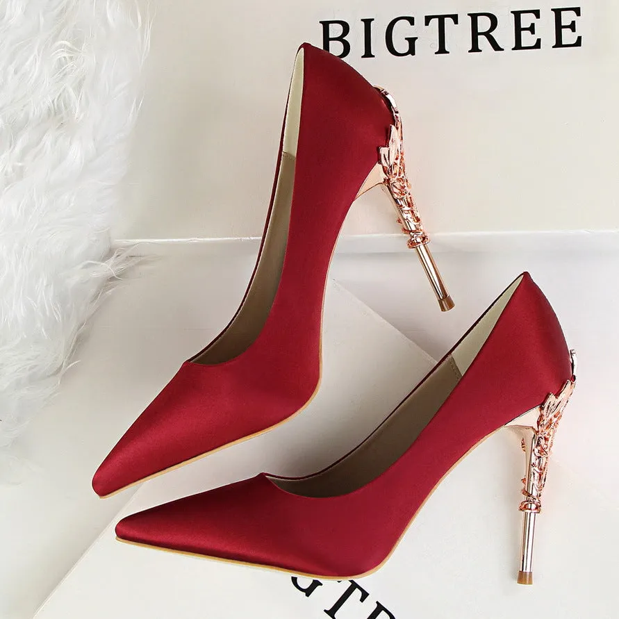 Bright Silk Stiletto Heel Pointed Toe High Heels Party Wedding Shoes