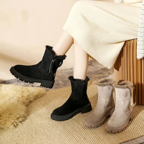 Casual Flat Ankle Boots with Zipper and Vegan Fur for Women | Comfortable Everyday Wear for Women