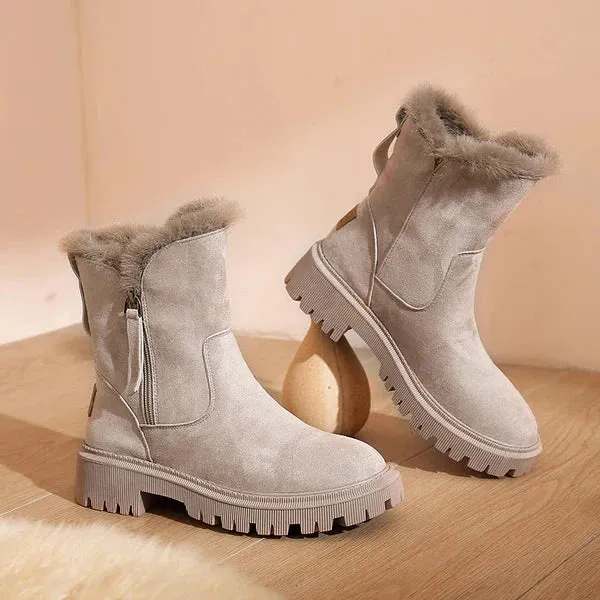 Casual Flat Ankle Boots with Zipper and Vegan Fur for Women | Comfortable Everyday Wear for Women