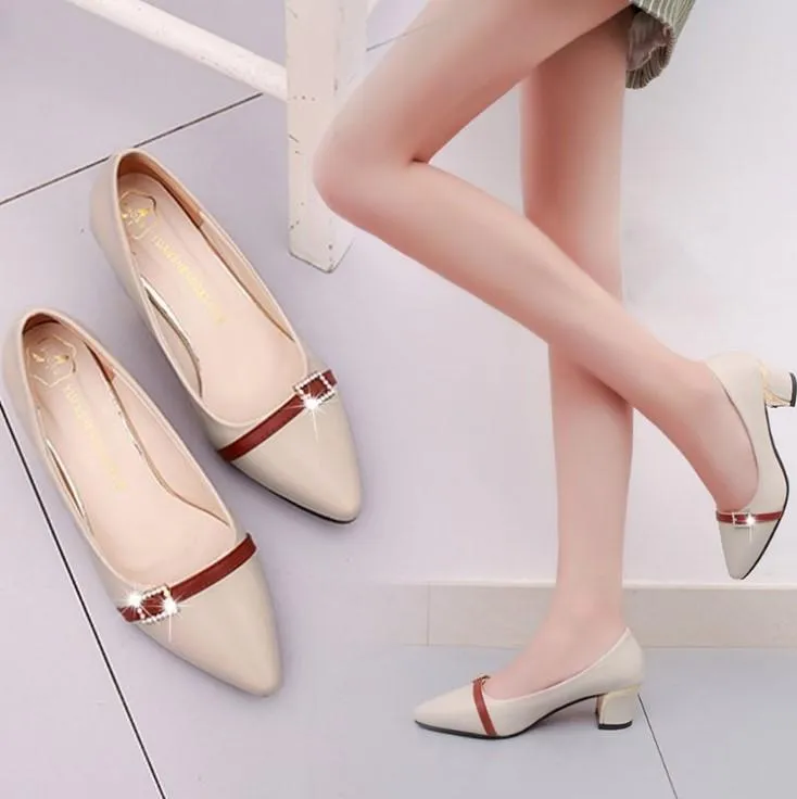 Comfortable Pumps Point Toe Mid Heeled Women High Heels