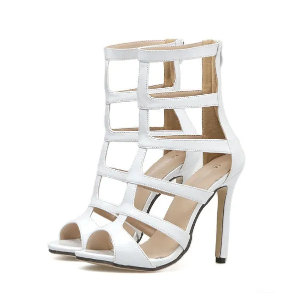 Cut Out Straps Peep Toe Back Zipper Stiletto High Heel Sandals