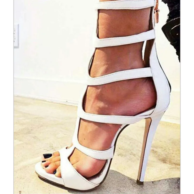 Cut Out Straps Peep Toe Back Zipper Stiletto High Heel Sandals