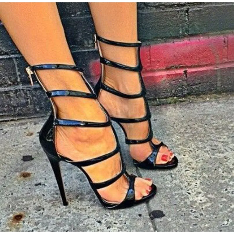 Cut Out Straps Peep Toe Back Zipper Stiletto High Heel Sandals