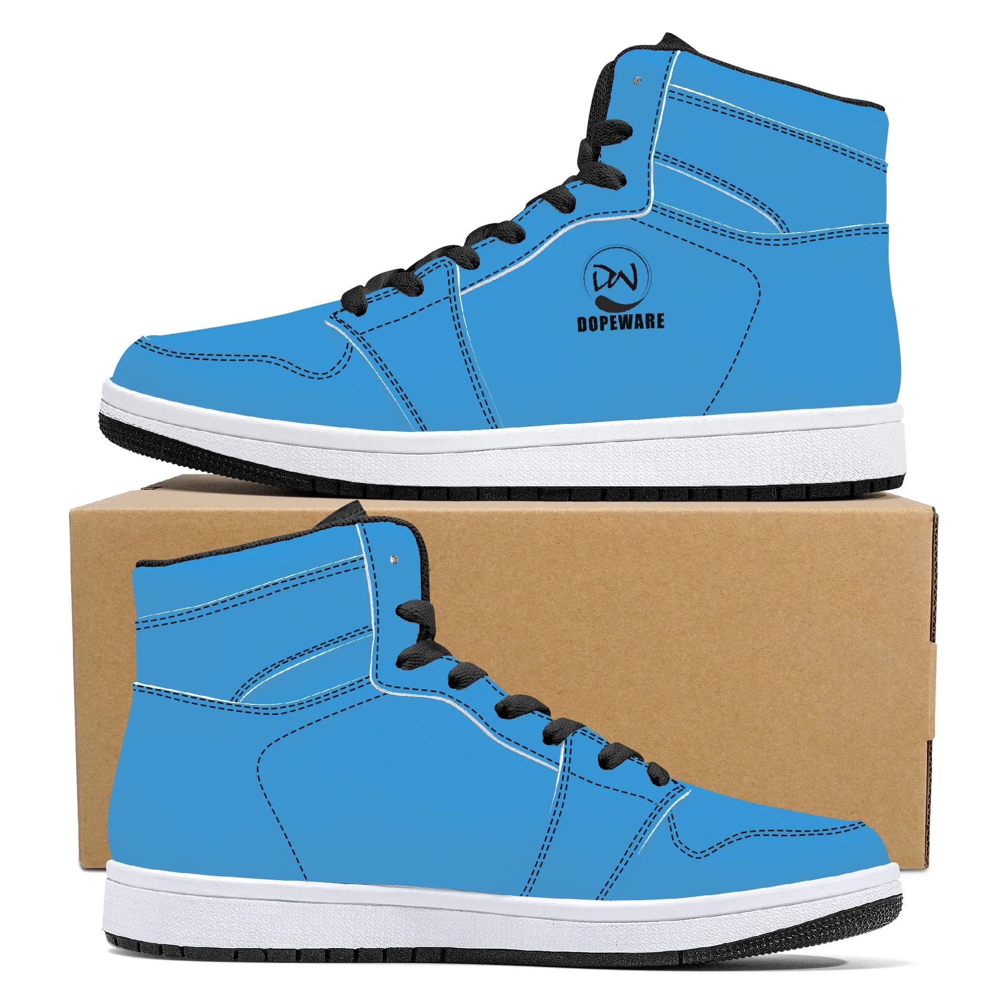 D16 High-Top Leather Sneakers - Light Blue