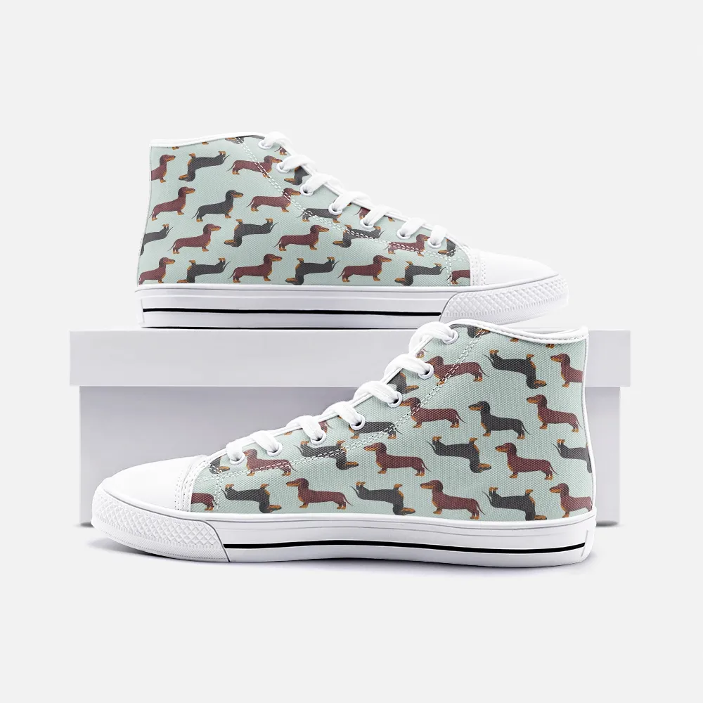 Dachshund Mint Green High Top Unisex Canvas Shoes