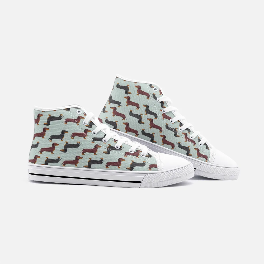 Dachshund Mint Green High Top Unisex Canvas Shoes