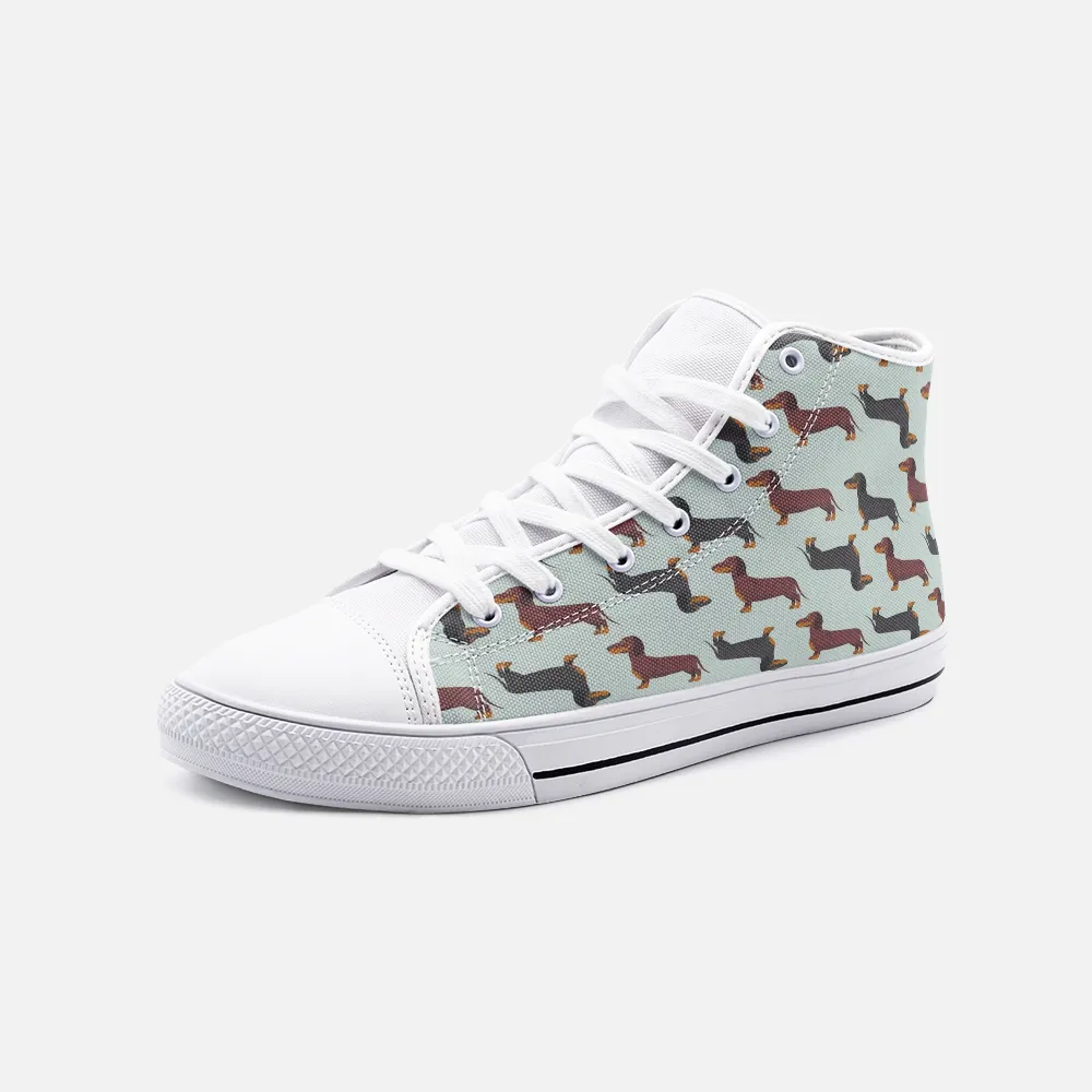 Dachshund Mint Green High Top Unisex Canvas Shoes