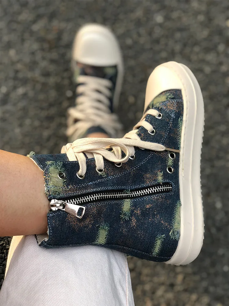 Denim High-Top Sneakers