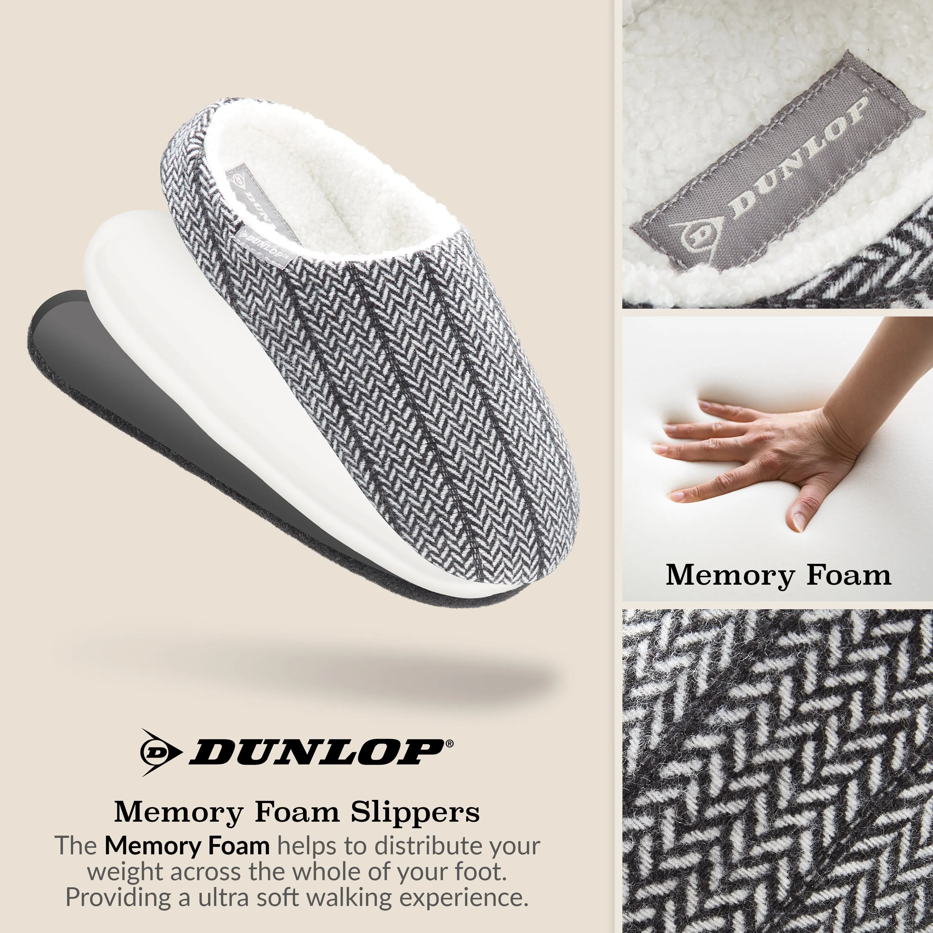 Dunlop Mens Slippers Open Back Memory Foam Fleece Lined Slipper Indoor Outdoor