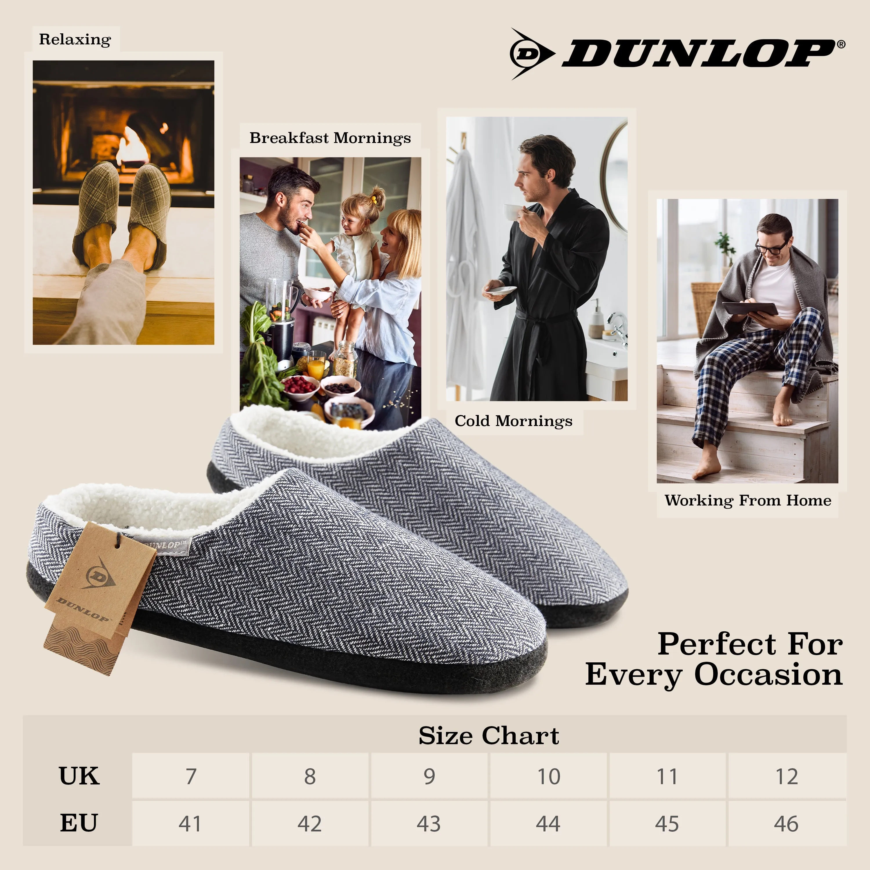 Dunlop Mens Slippers Open Back Memory Foam Fleece Lined Slipper Indoor Outdoor