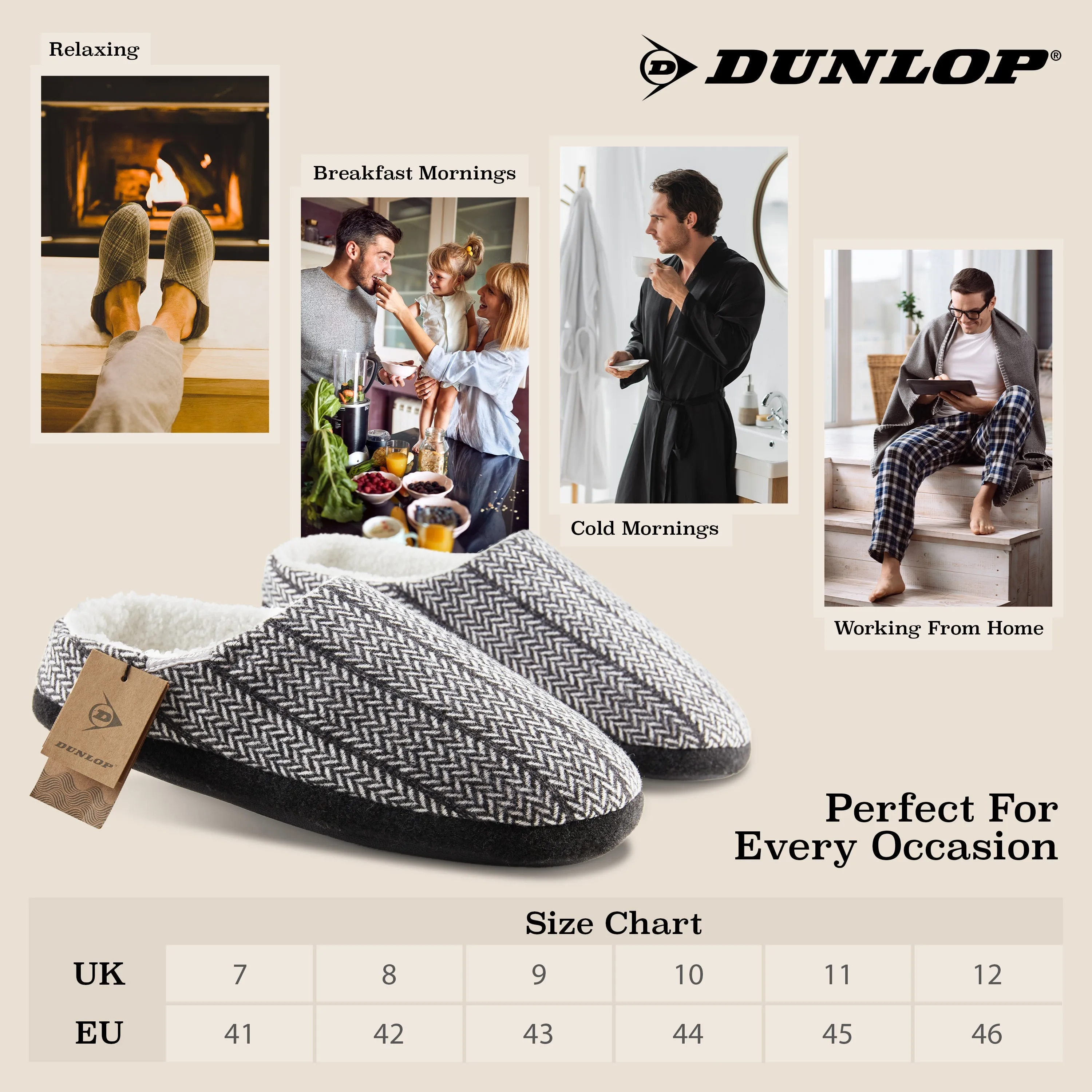 Dunlop Mens Slippers Open Back Memory Foam Fleece Lined Slipper Indoor Outdoor