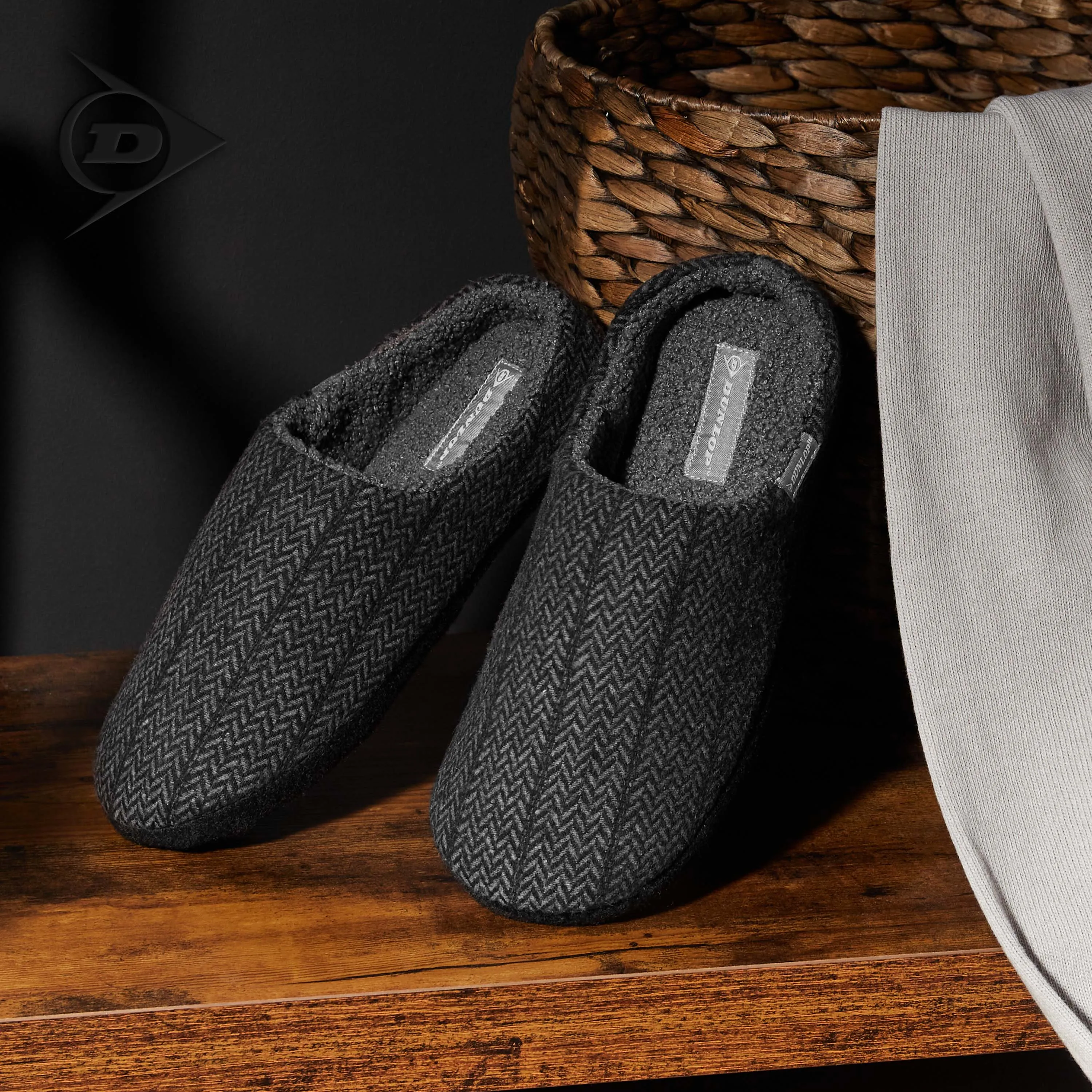 Dunlop Mens Slippers Open Back Memory Foam Fleece Lined Slipper Indoor Outdoor