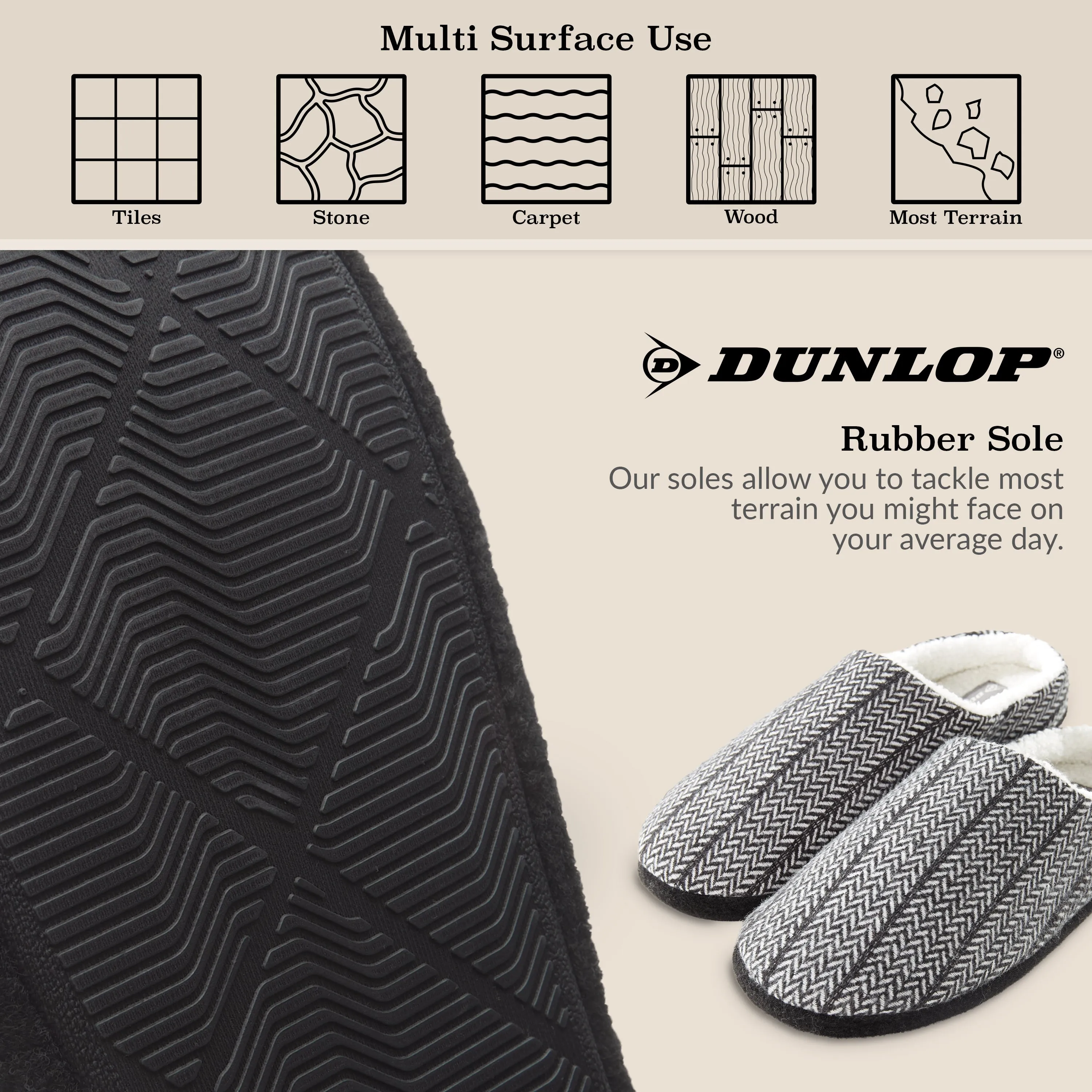 Dunlop Mens Slippers Open Back Memory Foam Fleece Lined Slipper Indoor Outdoor