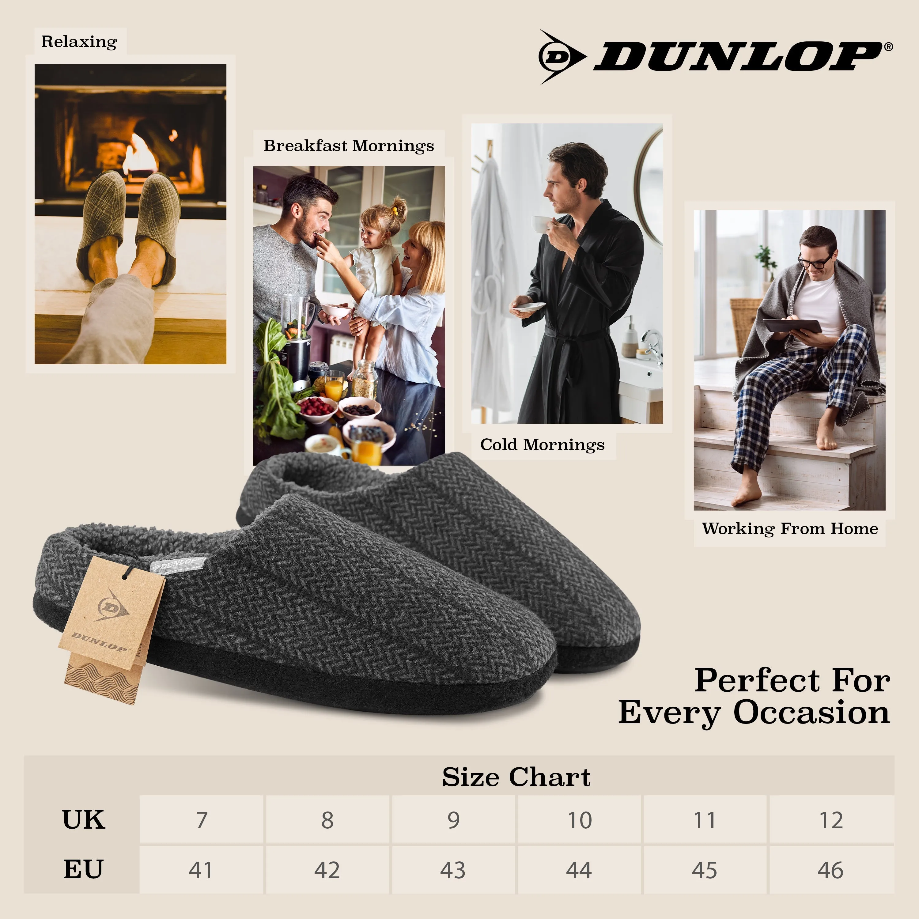 Dunlop Mens Slippers Open Back Memory Foam Fleece Lined Slipper Indoor Outdoor