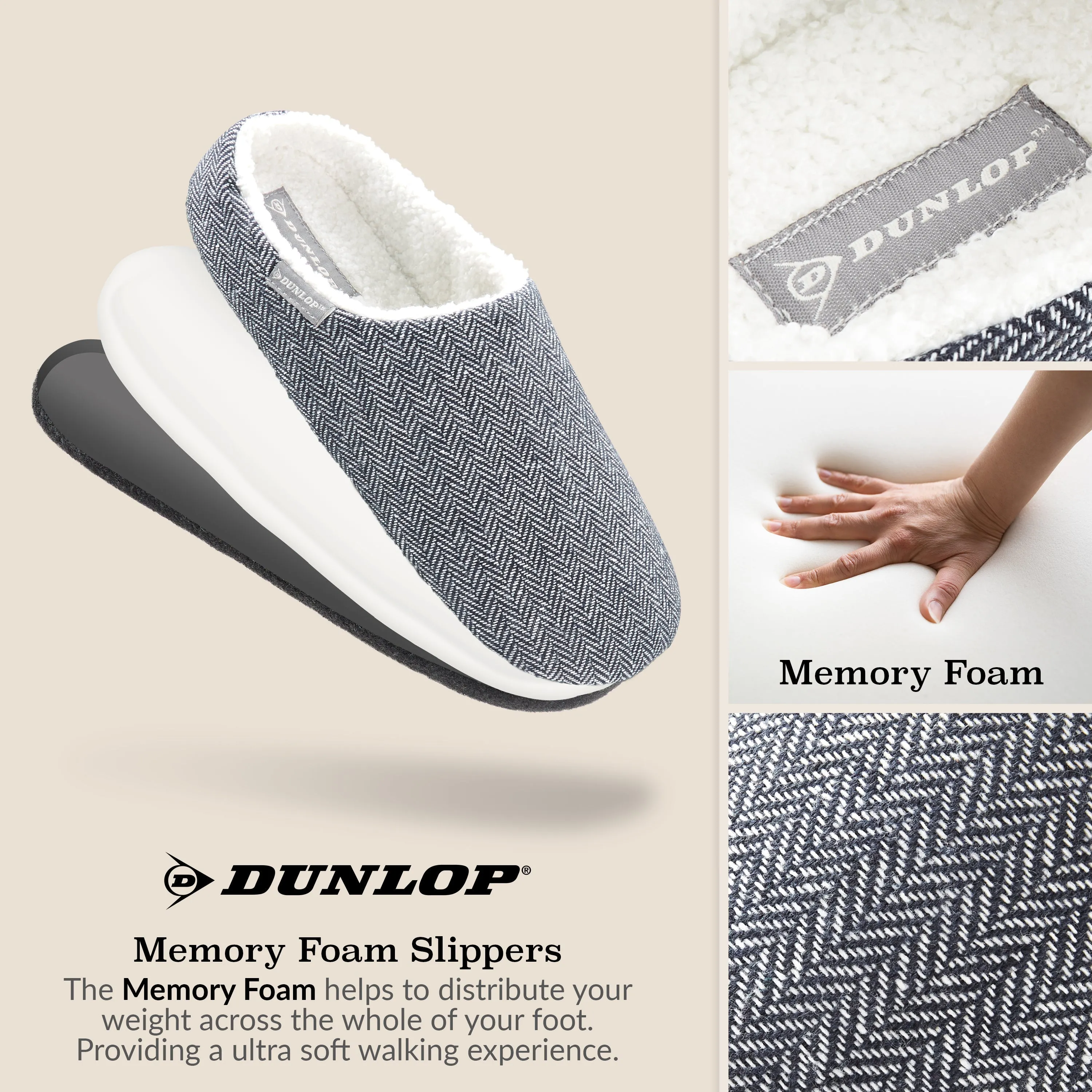 Dunlop Mens Slippers Open Back Memory Foam Fleece Lined Slipper Indoor Outdoor