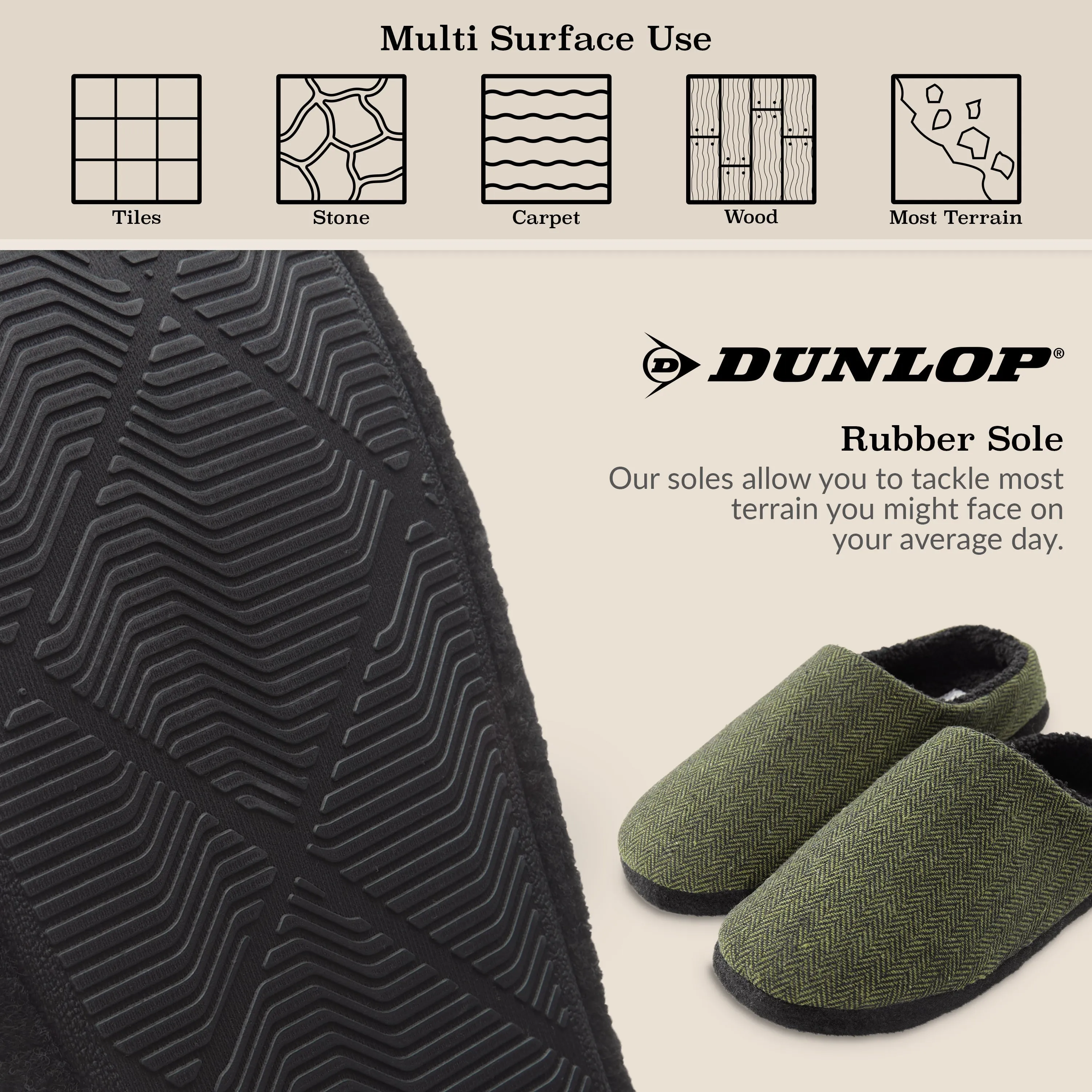 Dunlop Mens Slippers Open Back Memory Foam Fleece Lined Slipper Indoor Outdoor