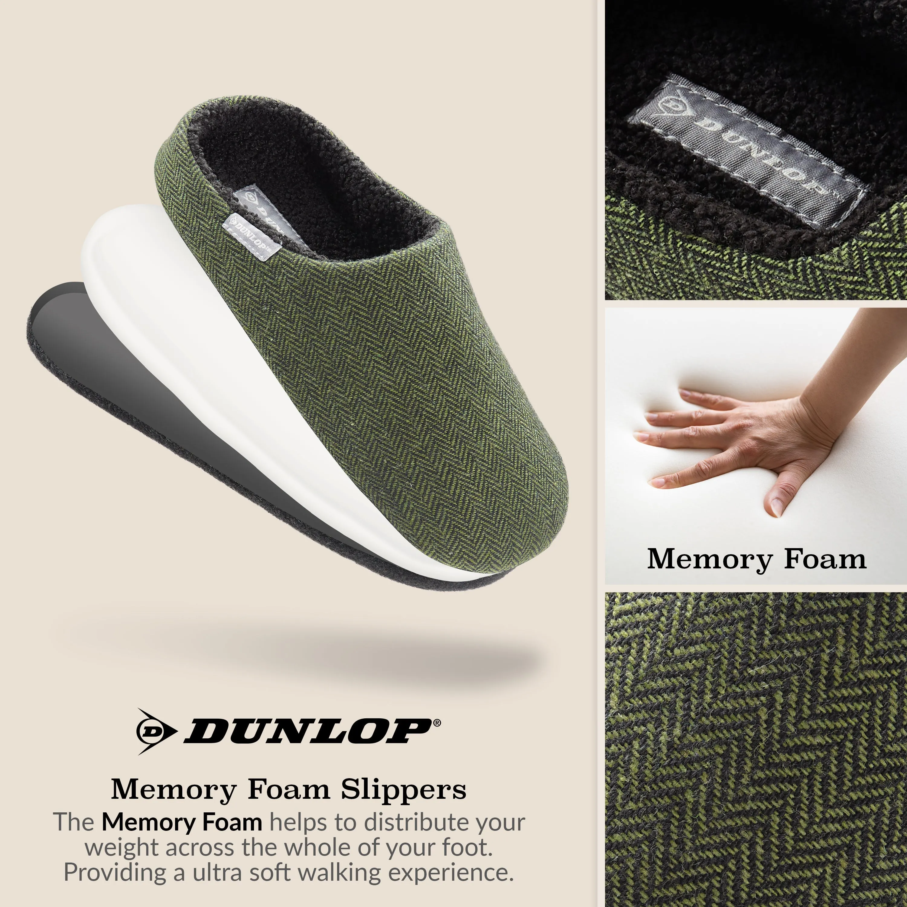 Dunlop Mens Slippers Open Back Memory Foam Fleece Lined Slipper Indoor Outdoor