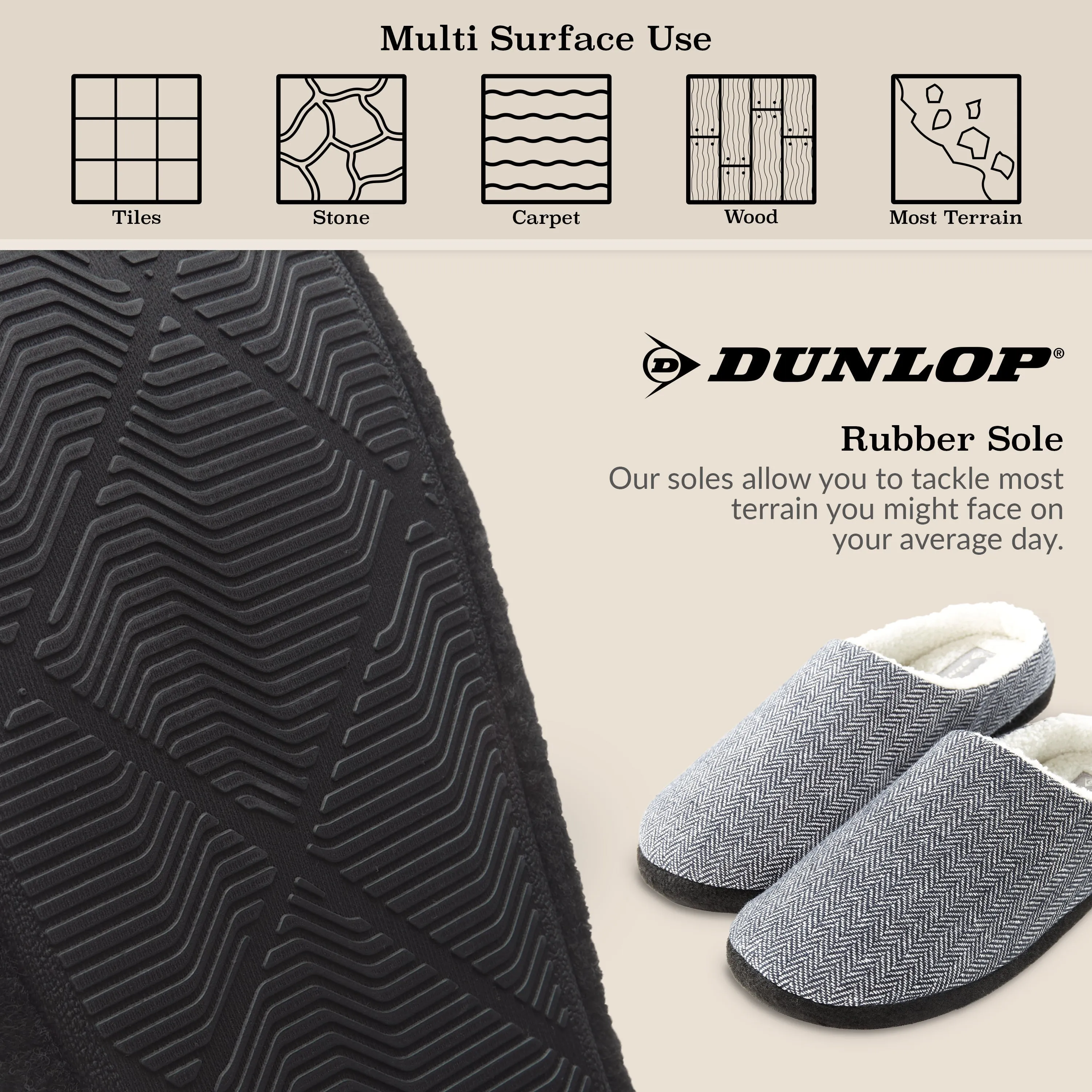 Dunlop Mens Slippers Open Back Memory Foam Fleece Lined Slipper Indoor Outdoor