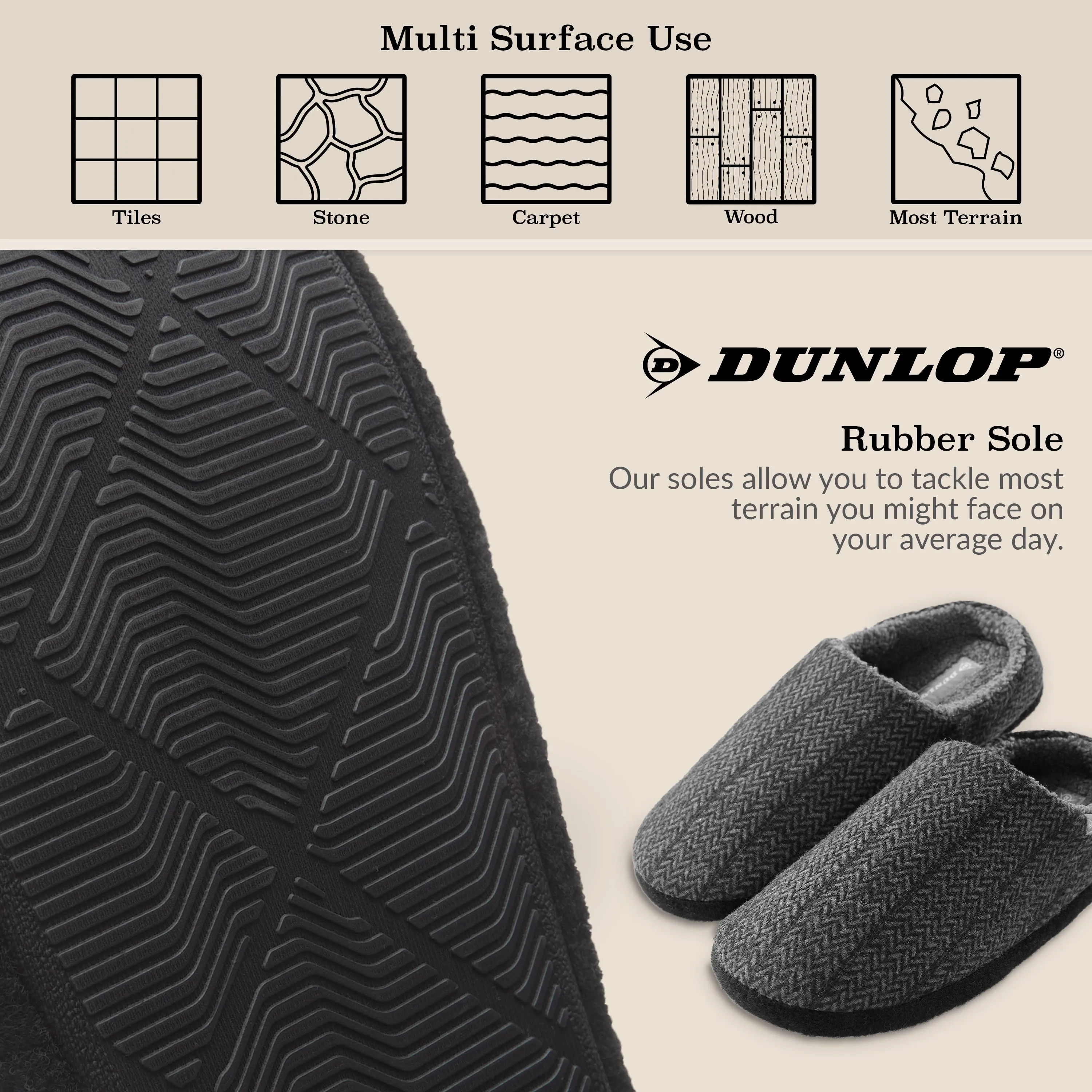 Dunlop Mens Slippers Open Back Memory Foam Fleece Lined Slipper Indoor Outdoor