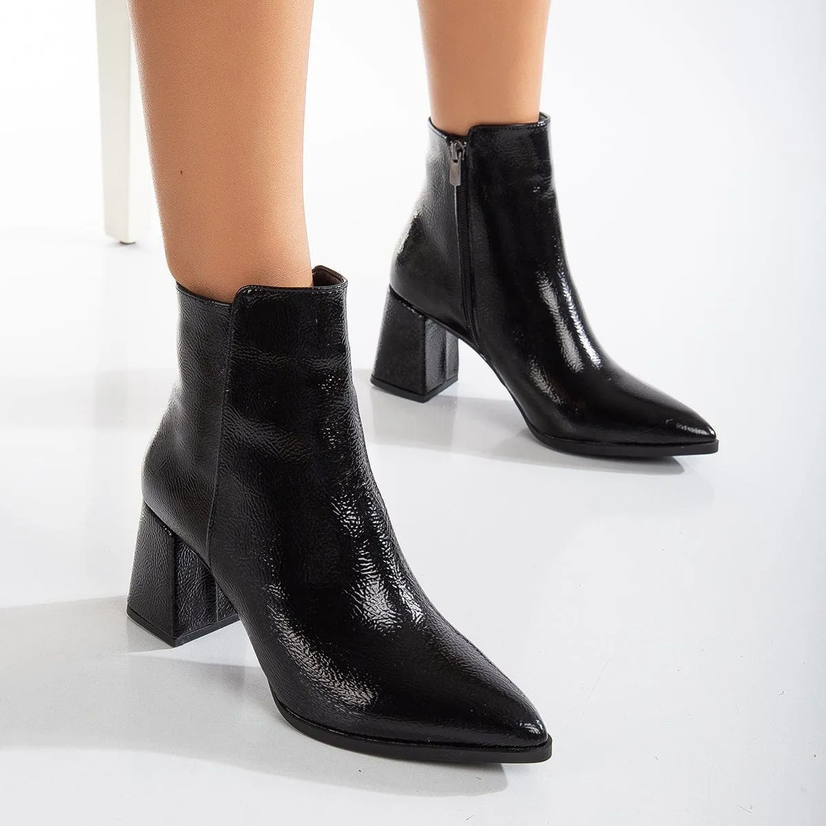 Edith Patent Vegan Leather Ankle Boots | Black