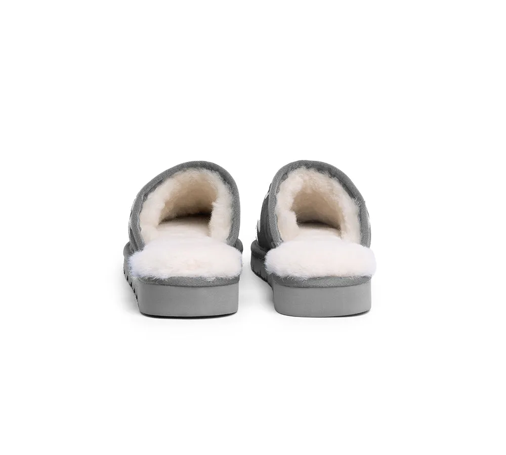 EVERAU® UGG Slippers Sheepskin Wool Grey Floral Print Suede Cruz EU39