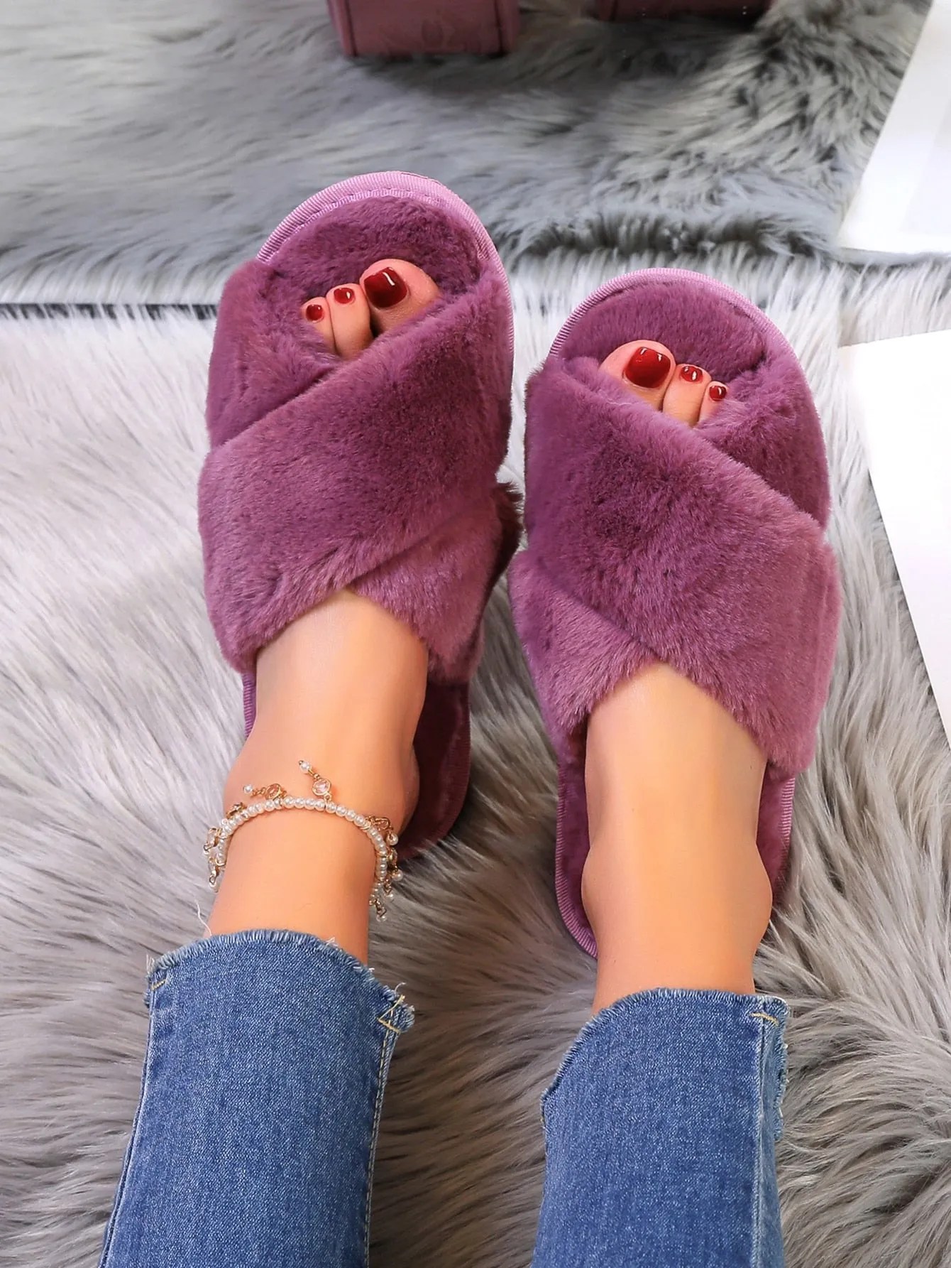 Fuzzy Criss Cross Bedroom Slippers