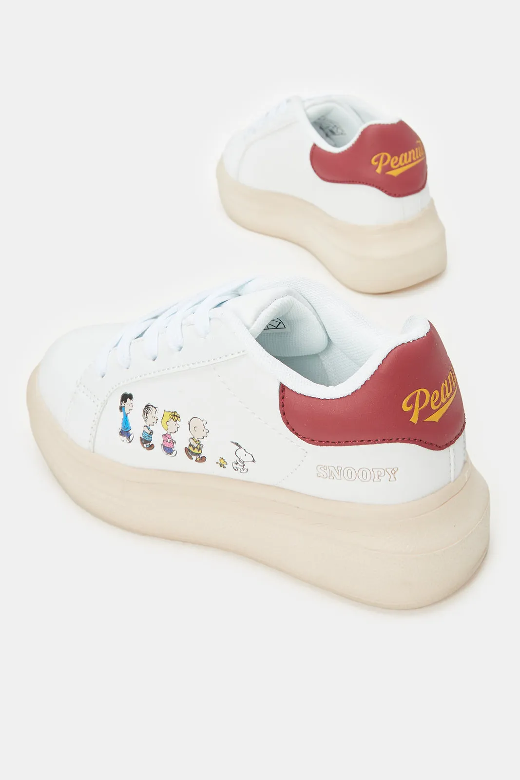 Girls White Peanuts Sneakers