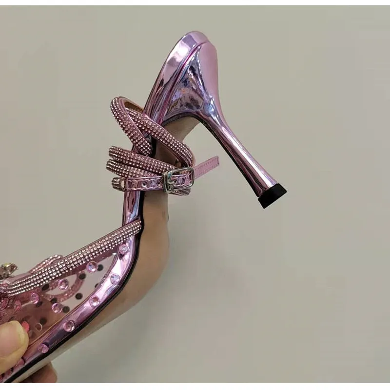 Glitter Rhinestones Crystal bowknot Satin Genuine leather High heels