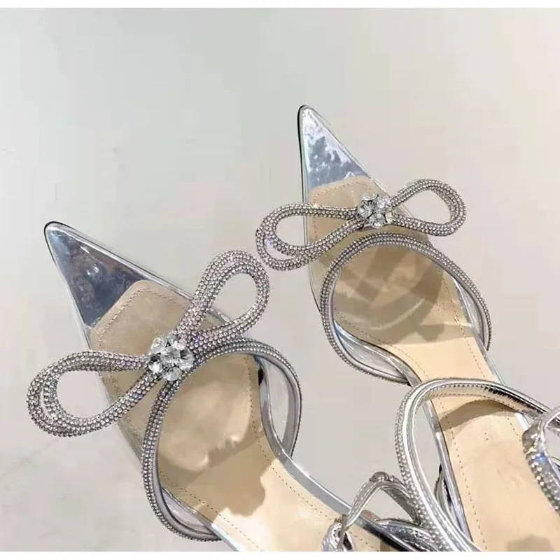 Glitter Rhinestones Crystal bowknot Satin Genuine leather High heels