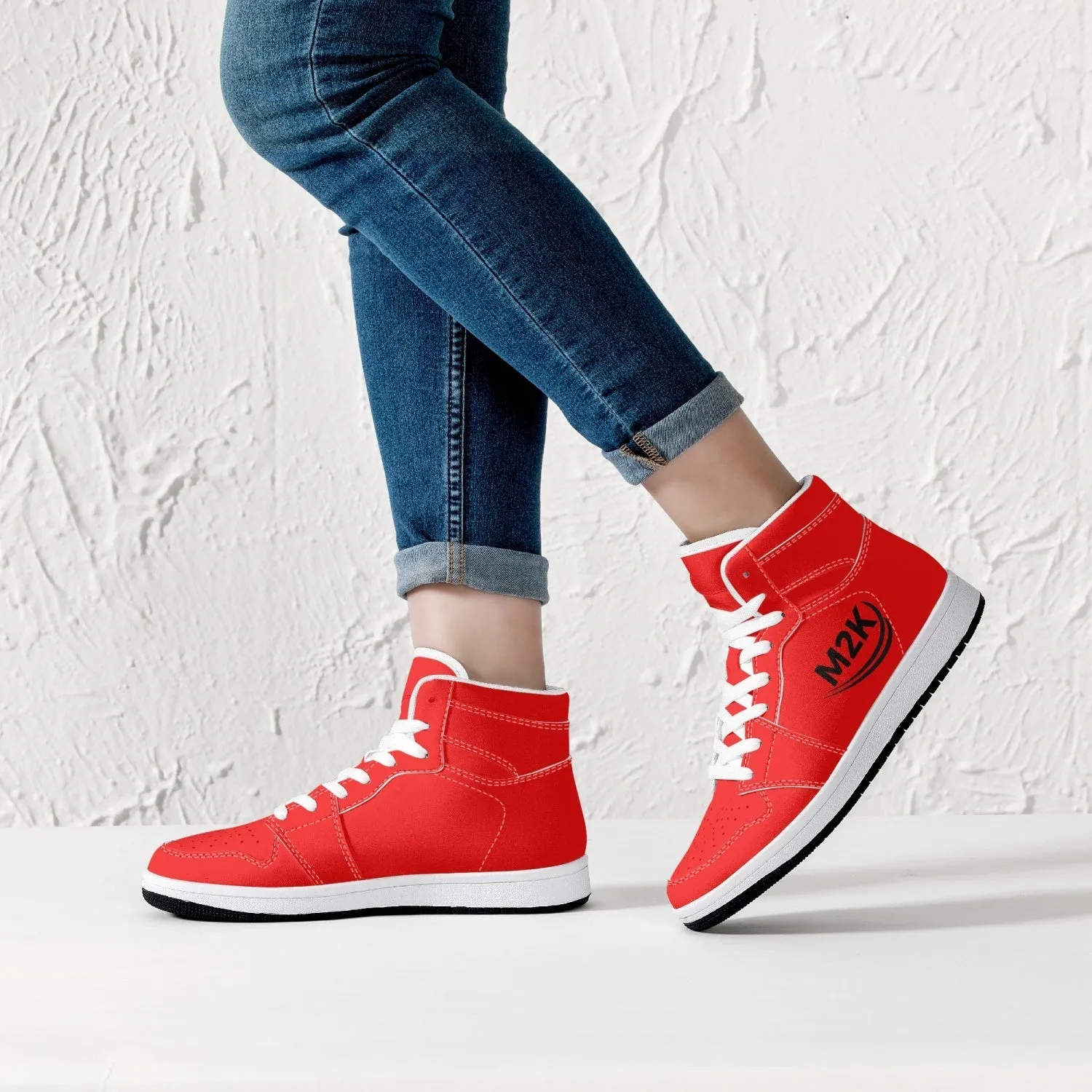 High-Top Leather Sneakers/shoes Red ( black or white bottom)