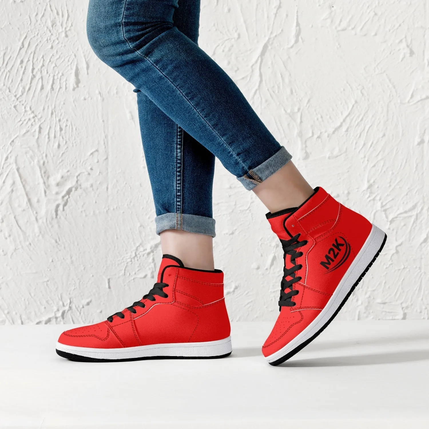 High-Top Leather Sneakers/shoes Red ( black or white bottom)