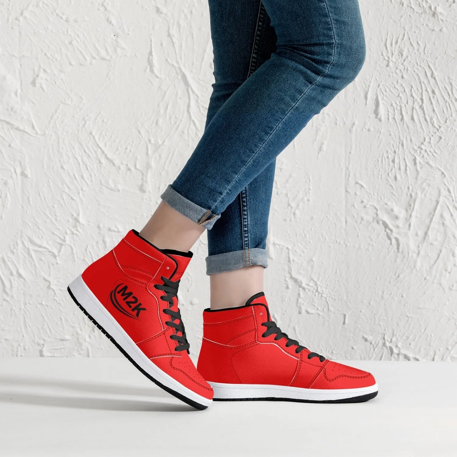 High-Top Leather Sneakers/shoes Red ( black or white bottom)