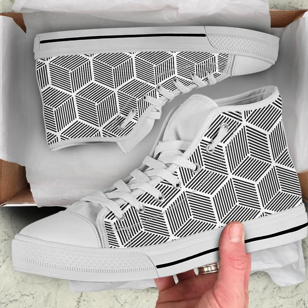 High Top Sneakers - Cubes | Custom High Top Shoes, Patterned High Top Sneakers, High Top Sneakers for Women, Unisex Shoes