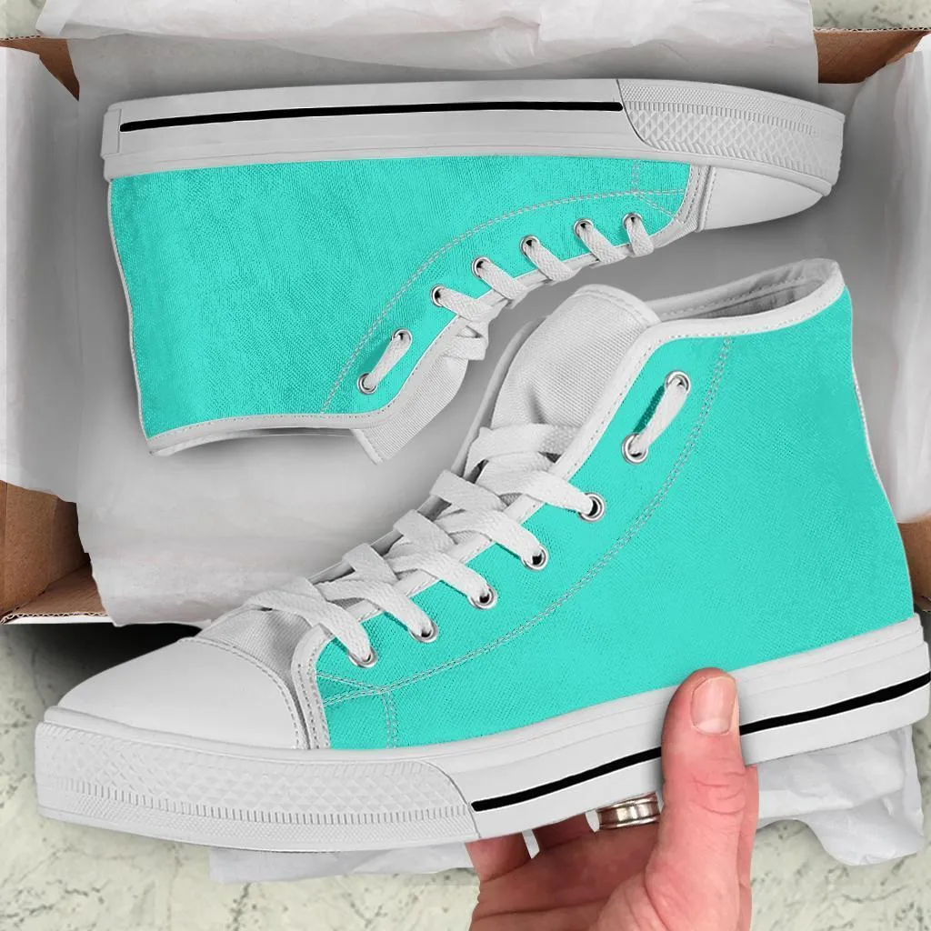 High Top Sneakers - Simply Turquoise | Custom High Top Shoes, Patterned High Top Sneakers, High Top Sneakers for Women, Unisex Shoes