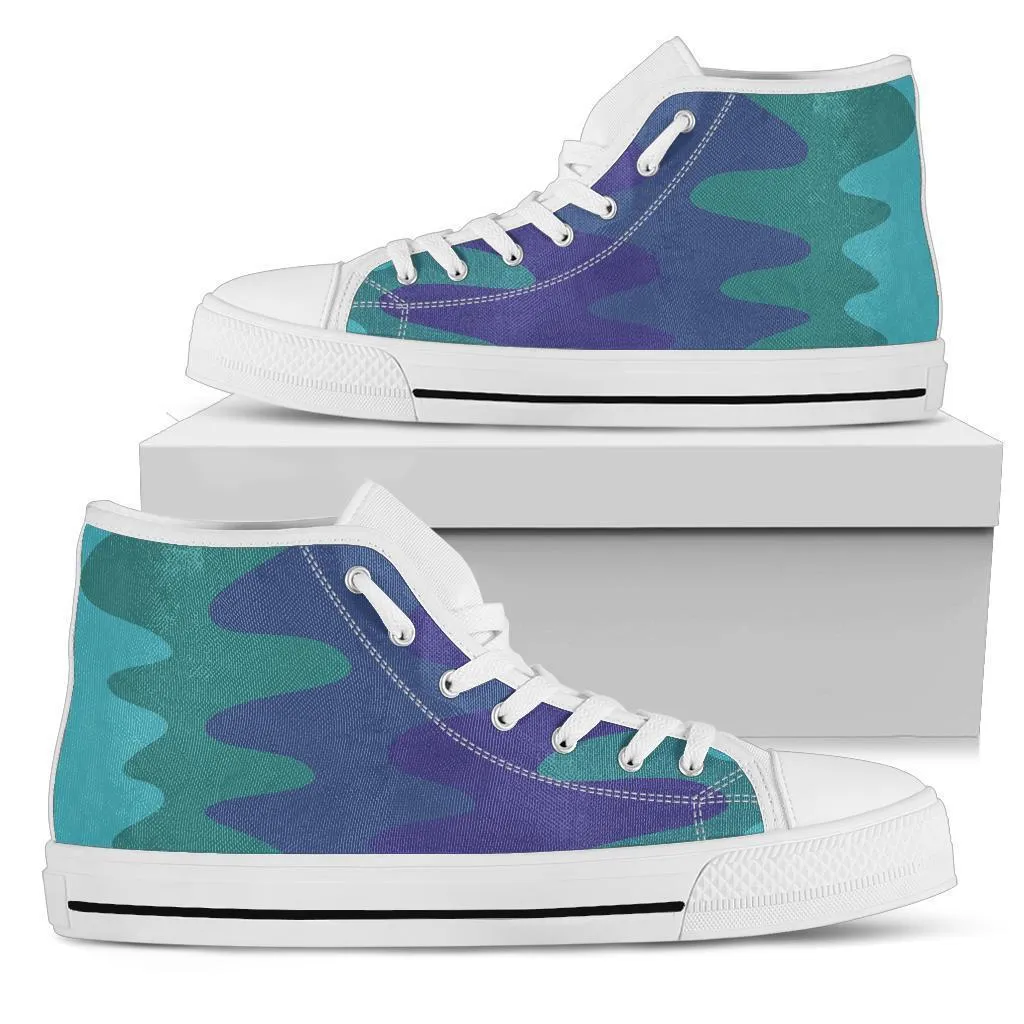 High Top Sneakers - Wavy Cool (White) | Custom High Top Shoes, Patterned High Top Sneakers, High Top Sneakers for Women, Unisex Shoes