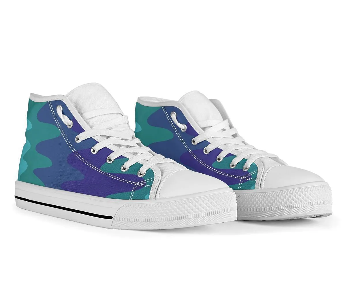 High Top Sneakers - Wavy Cool (White) | Custom High Top Shoes, Patterned High Top Sneakers, High Top Sneakers for Women, Unisex Shoes