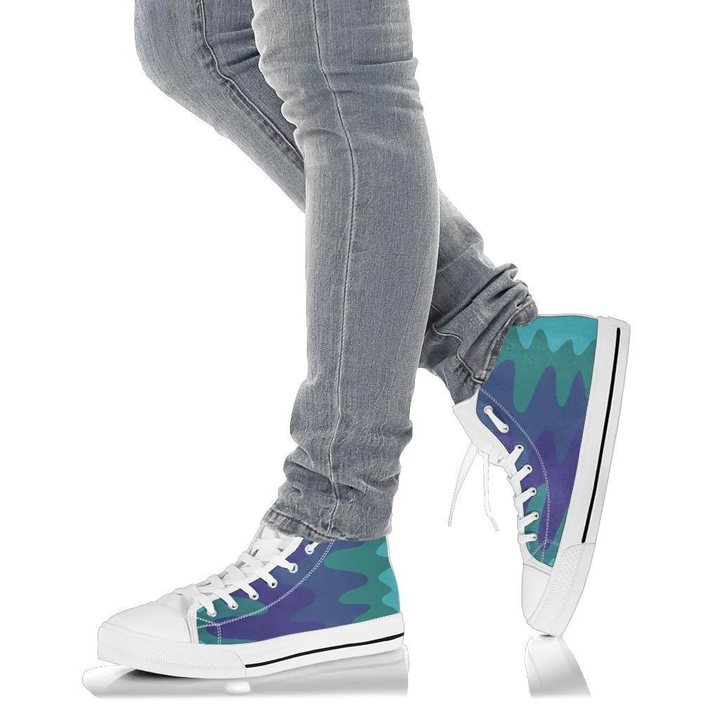 High Top Sneakers - Wavy Cool (White) | Custom High Top Shoes, Patterned High Top Sneakers, High Top Sneakers for Women, Unisex Shoes