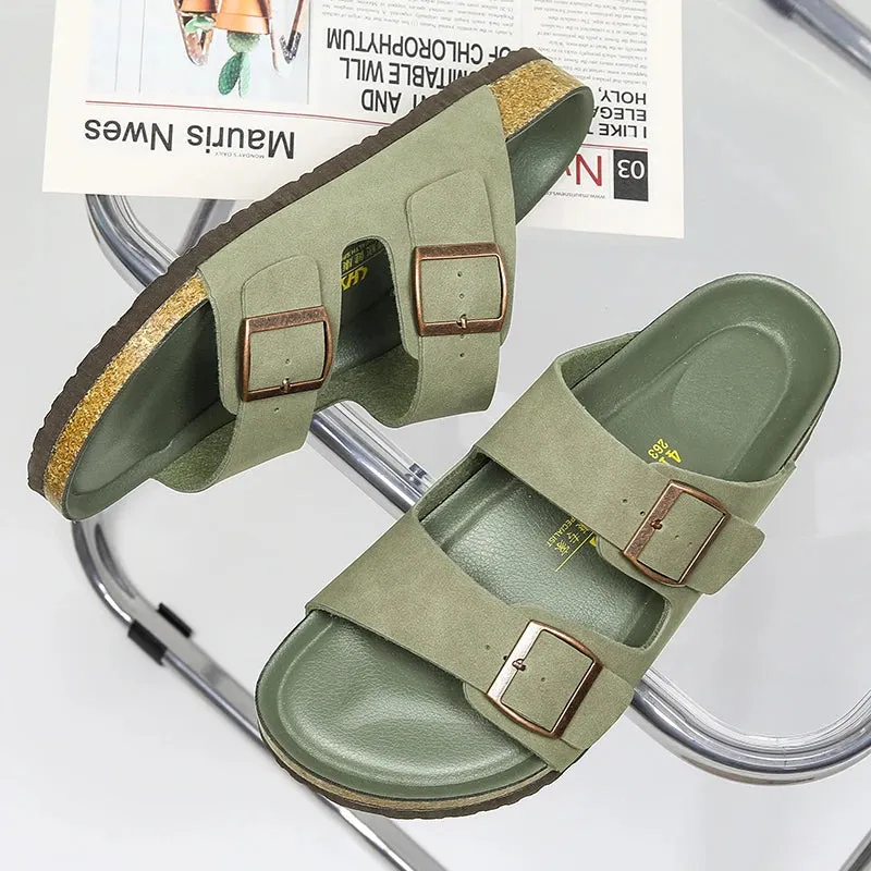 Hnzxzm Men Leather Summer Sandals Male Women Birke Slippers Clogs Slippers Classic Buckle Cork Slides Slippers for Men Slippers