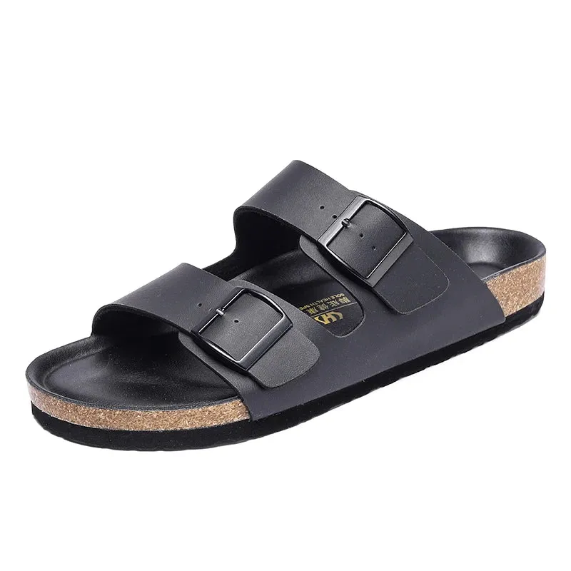 Hnzxzm Men Leather Summer Sandals Male Women Birke Slippers Clogs Slippers Classic Buckle Cork Slides Slippers for Men Slippers