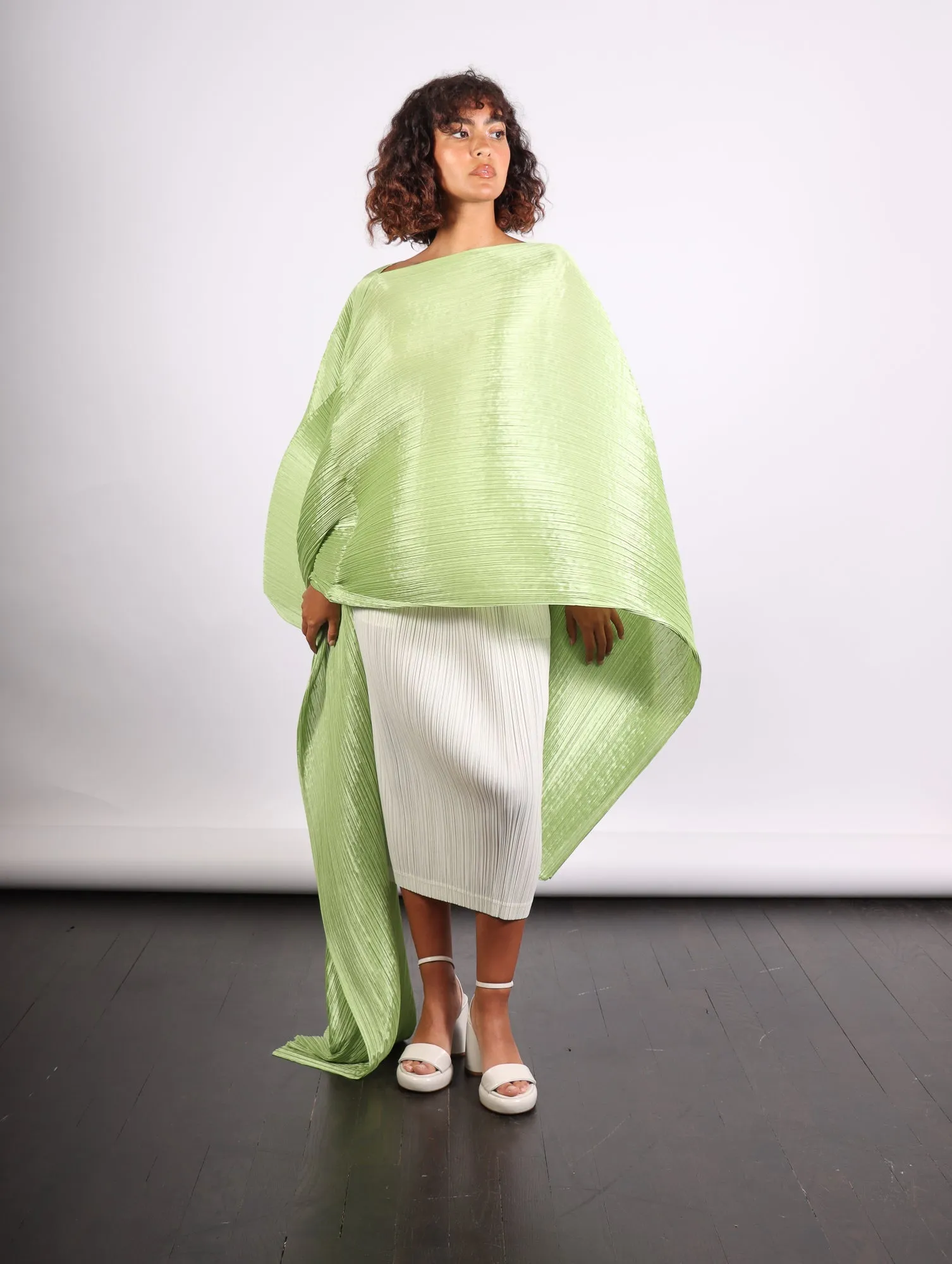 Madame T Stole in Pale Green by Pleats Please Issey Miyake